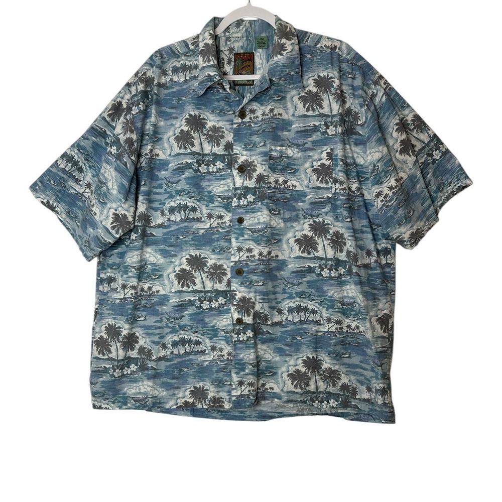 Pineapple Connection Shirt Men's XL Short Sleeve Blue Hawaiian Palm Flower Beach